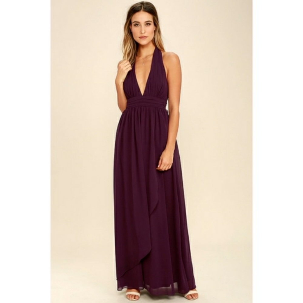 Lulu’s Stop and Stare Purple Halter Maxi Dress